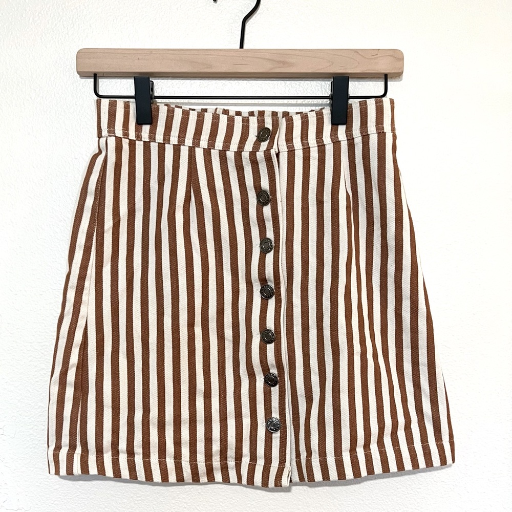 Mahina button up mini skirt brown stripes